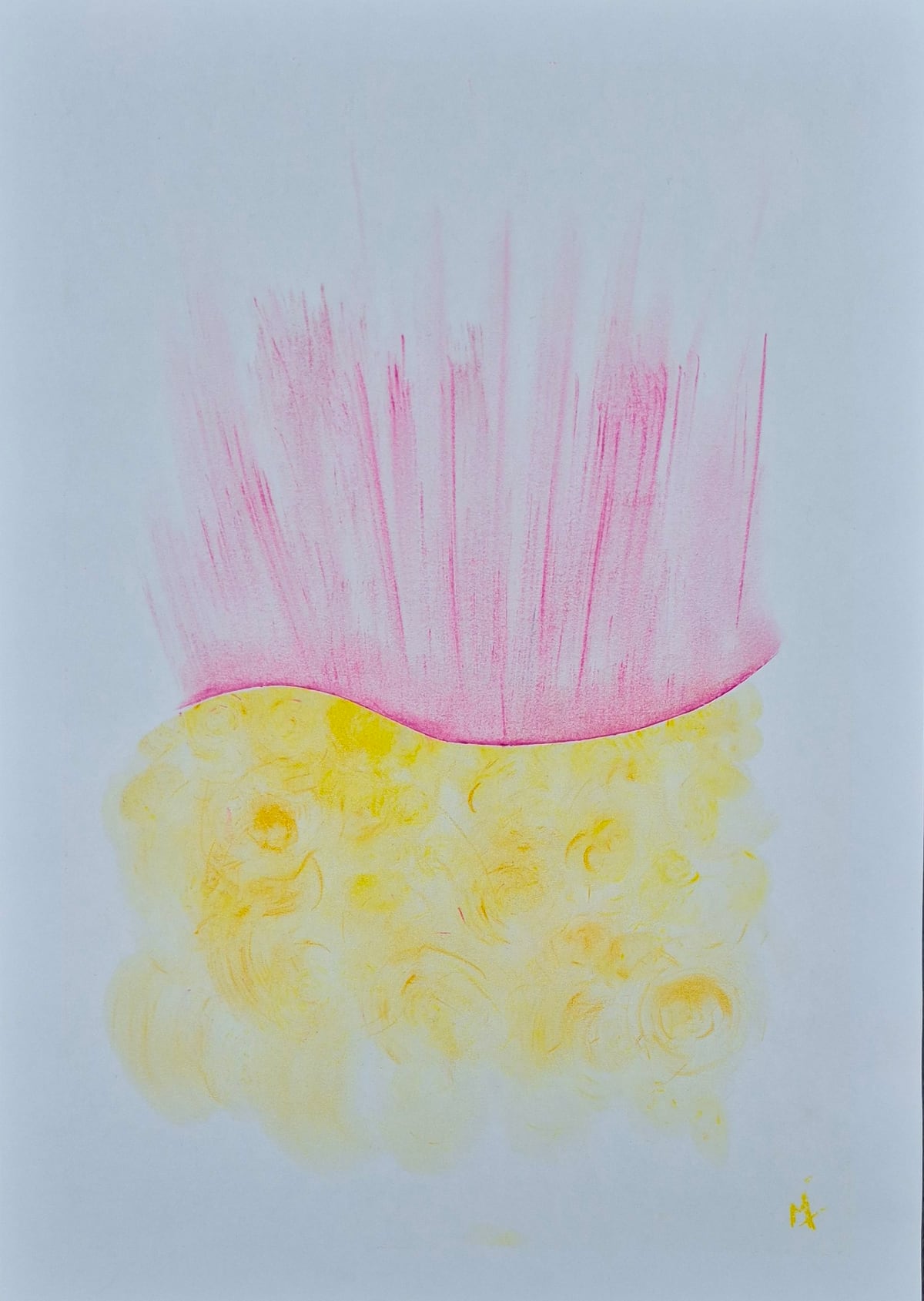 «Conectados», pastel tiza sobre papel (2026). Obra de Mito Dev.