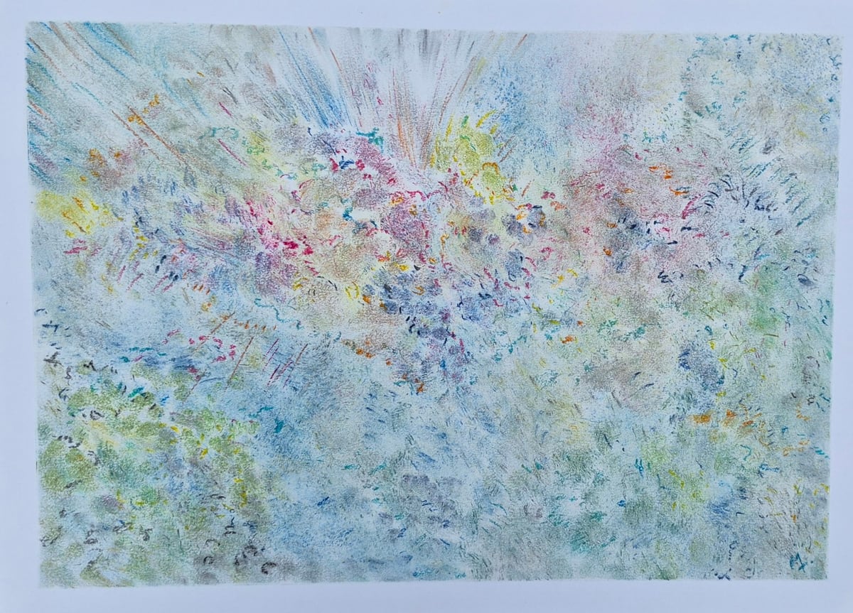 «Enroscado», pastel tiza sobre papel (2026). Obra de Mito Dev.